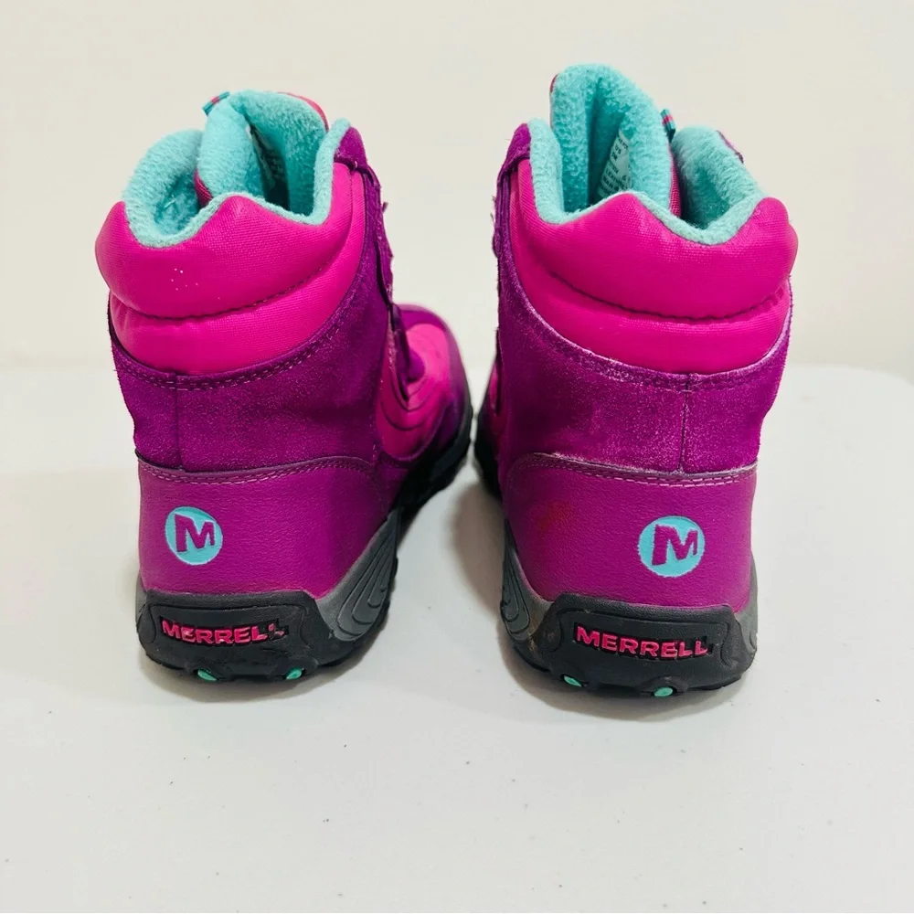 Merrell Youth Size 5M Pink Blue Moab Polar Mid Strap 2.0 Waterproof Snow Boots‎